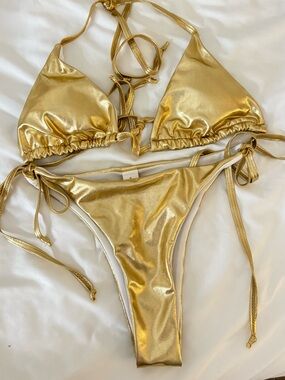 Shiny Gold String Bikini Set